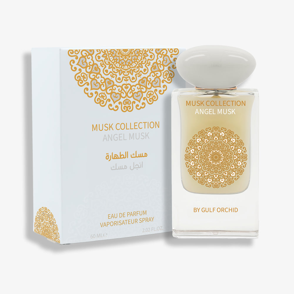 Angel Musk - A soft yet captivating oriental sweet fragrance with creamy vanilla, smooth musk, and rich tonka, enhanced by warm sandalwood and a hint of dry fruits for effortless elegance.