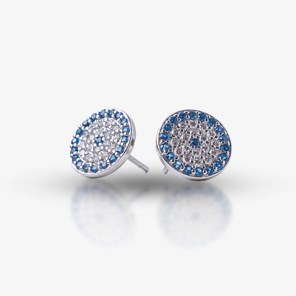 Add a touch of sparkle with these Sterling Silver 925 Blue & White Pave Stud Earrings. Featuring a stunning round design, these earrings are encrusted with blue and white stones, creating a dazzling effect.