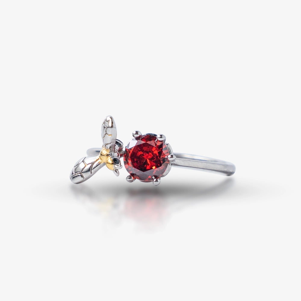 Silver Jewellery 925 Red Gem & Bee Ring