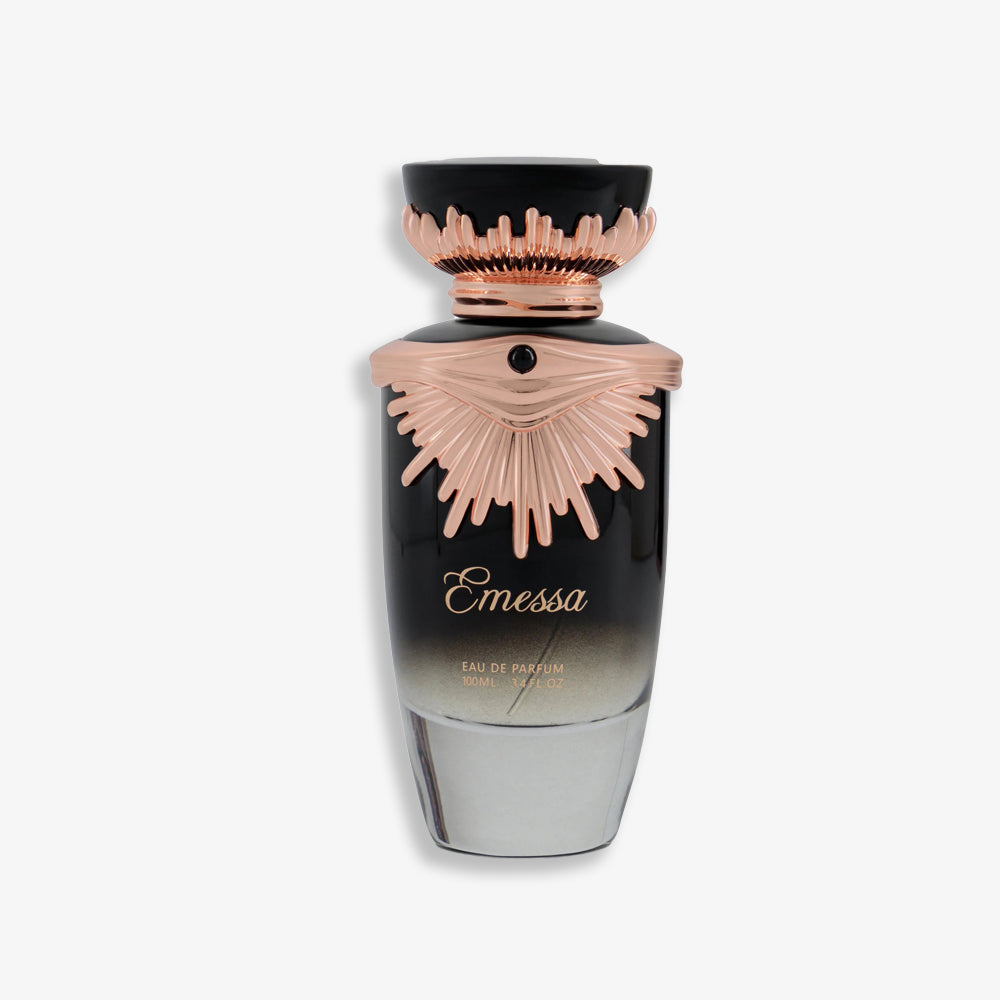 Emessa is a bold, seductive fragrance with bright bergamot and spicy notes, leading to an intoxicating heart of rose and woody accords, finished with warm amber and balsamic touches for refined elegance. Inspired by: Ambre Nuit - Dior