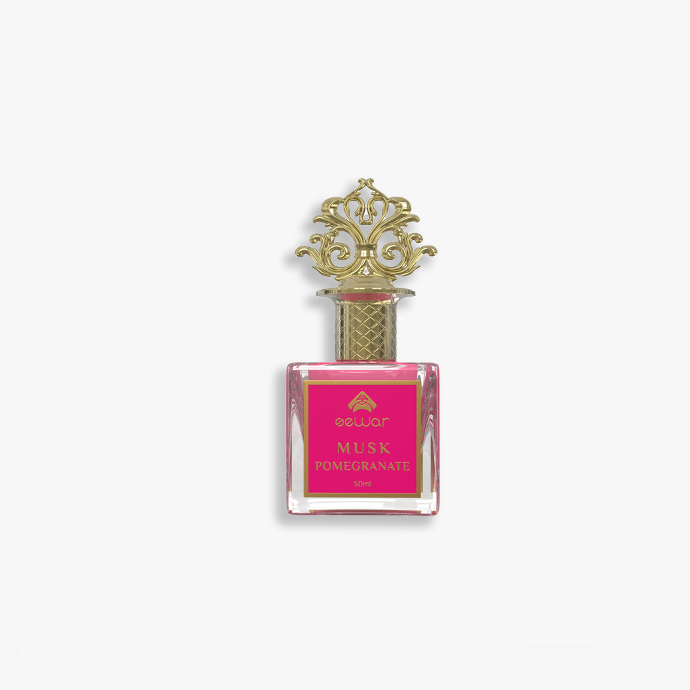 Musk Pomegranate by Sewar – A 50 ML Eau de Parfum with fruity floral musky notes, featuring pomegranate, rose, and white musk.