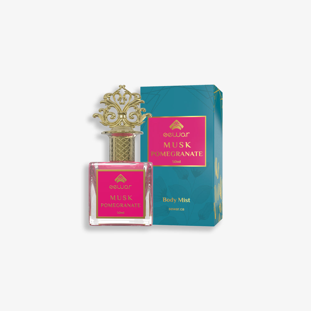 Musk Pomegranate by Sewar – A 50 ML Eau de Parfum with fruity floral musky notes, featuring pomegranate, rose, and white musk.