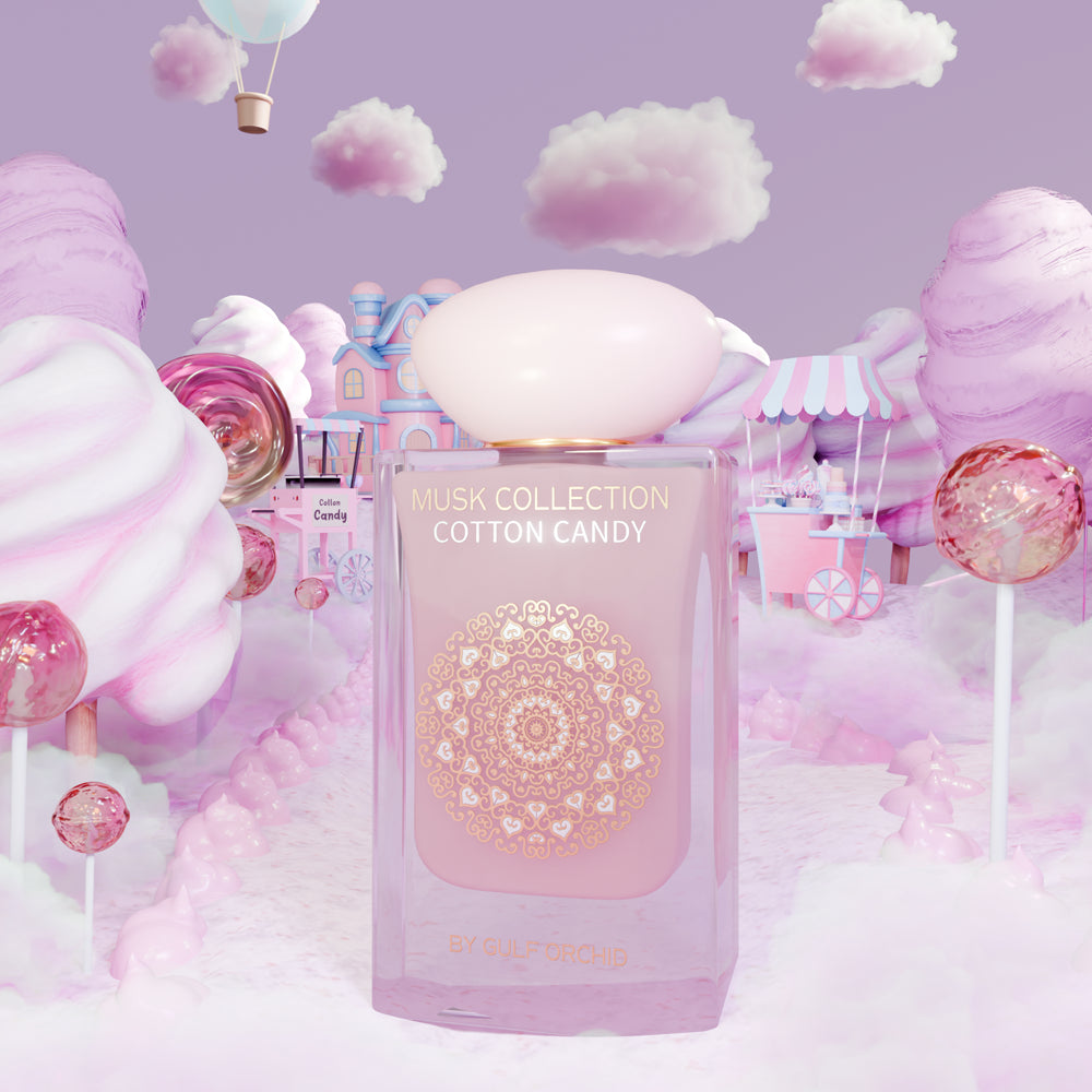 Musk Tahara Cotton Candy by gulf orchid - A dreamy musky floral fragrance with airy cotton candy, creamy milk, and powdery musk, enriched by delicate rose and warm caramel for a soft, sweet, and playful allure.