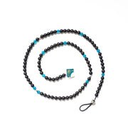 100-Bead Black Ebony & Apatite Gemstone Tasbih with Silver Accents