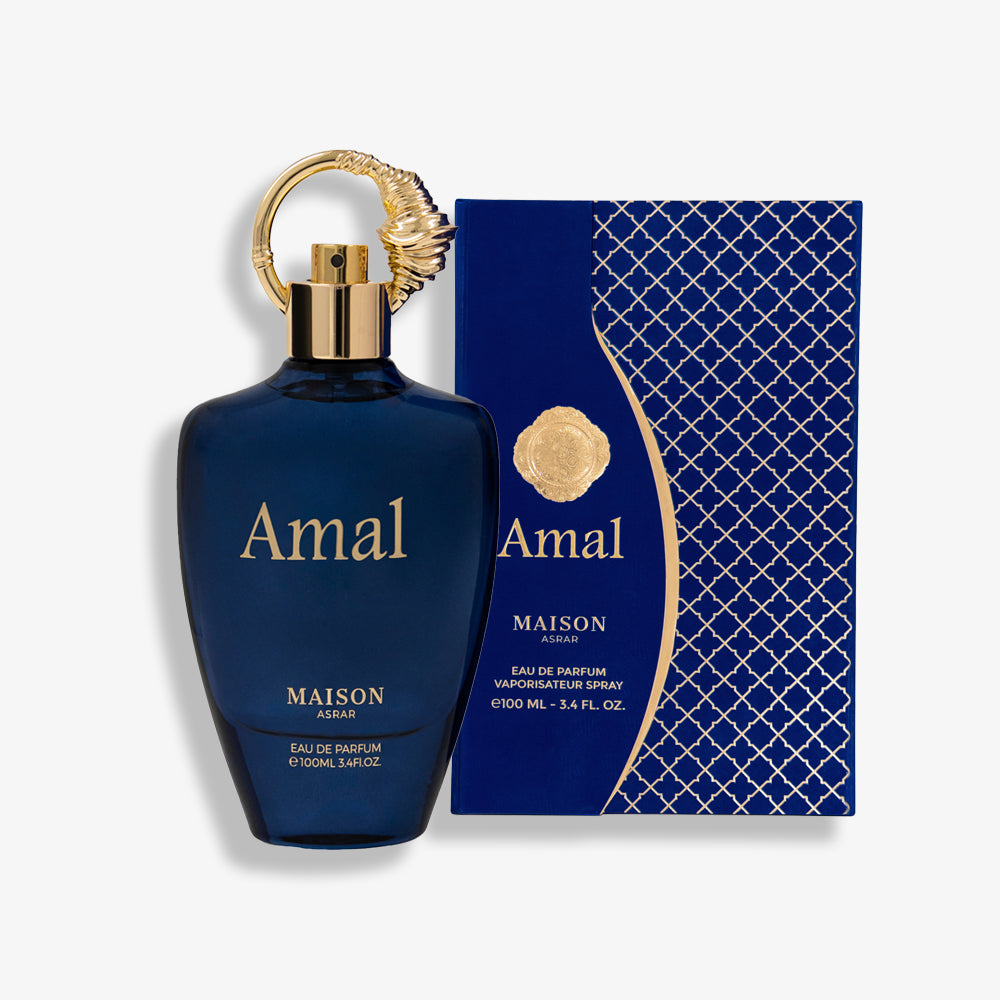 Amal by Maison Asrar – A bold 100ML Eau de Parfum inspired by Jean Paul Gaultier Le Male Elixir, featuring woody and ambery notes.