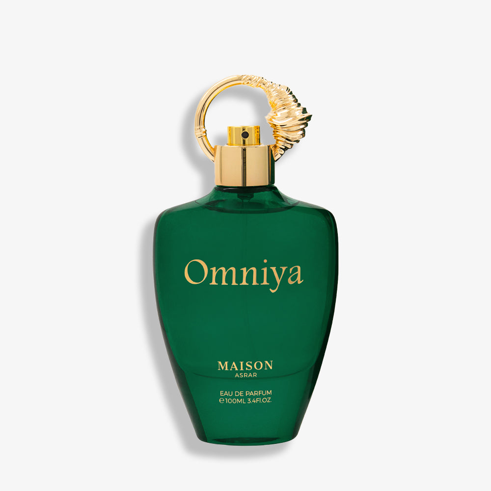 Omniya by Maison Asrar – A bold 100ML Eau de Parfum inspired by Creed Aventus, featuring citrus, leather, and woody notes.