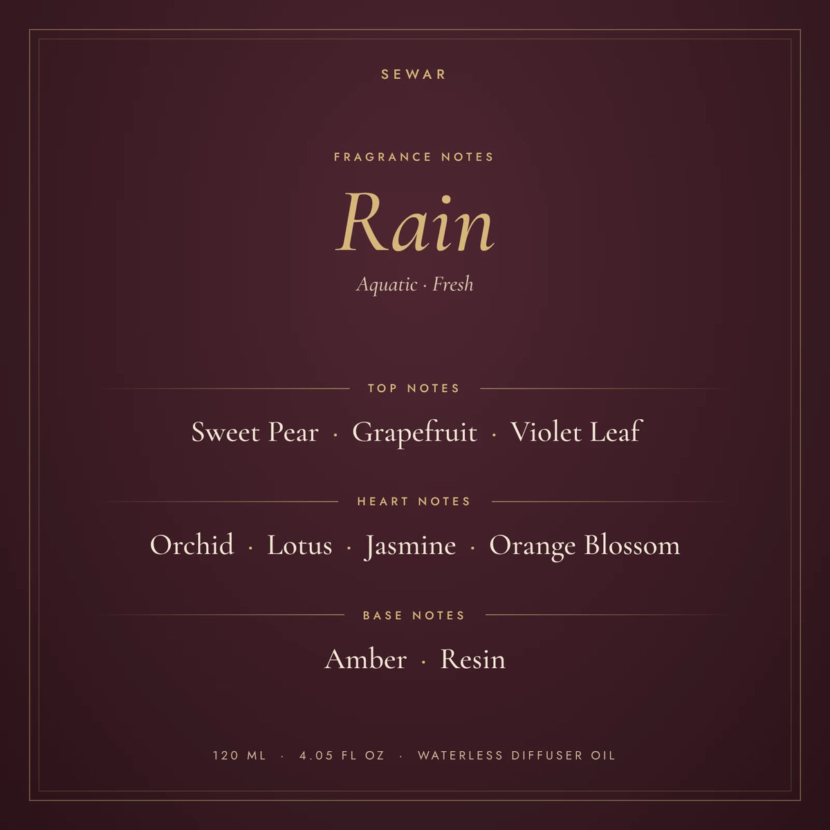 Rain fragrance notes: top, heart and base notes