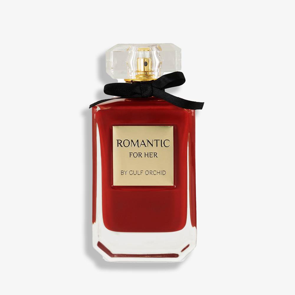 Romantic For Her by Gulf Orchid – A luxurious 100ML Eau de Parfum with floral and fruity notes, featuring jasmine, rose, and musk.