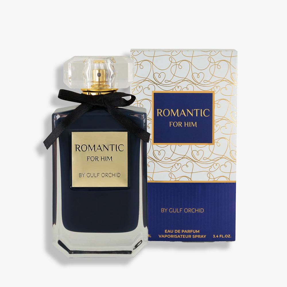 Romantic For Him by Gulf Orchid – A luxurious 100ML Eau de Parfum inspired by Chanel's Bleu de Chanel, featuring woody citrus notes.