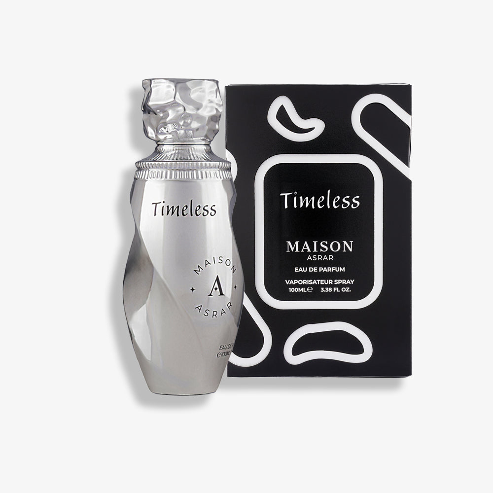 Timeless by Maison Asrar – A bold 100ML Eau de Parfum inspired by Creed Aventus, featuring oriental woody notes with bergamot, lavender, and vetiver.