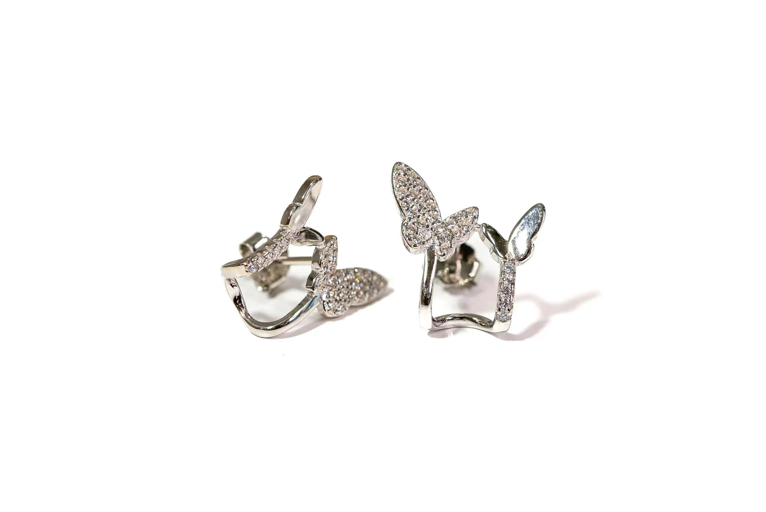 Silver Butterfly Gemstone Earring With Zircon, Sewar Silver Butterfly Gemstone Earring With Zircon