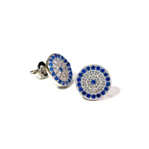 Silver Blue Eye Stud Earrings With Zircon, Sewar Silver Blue Eye Stud Earrings With Zircon