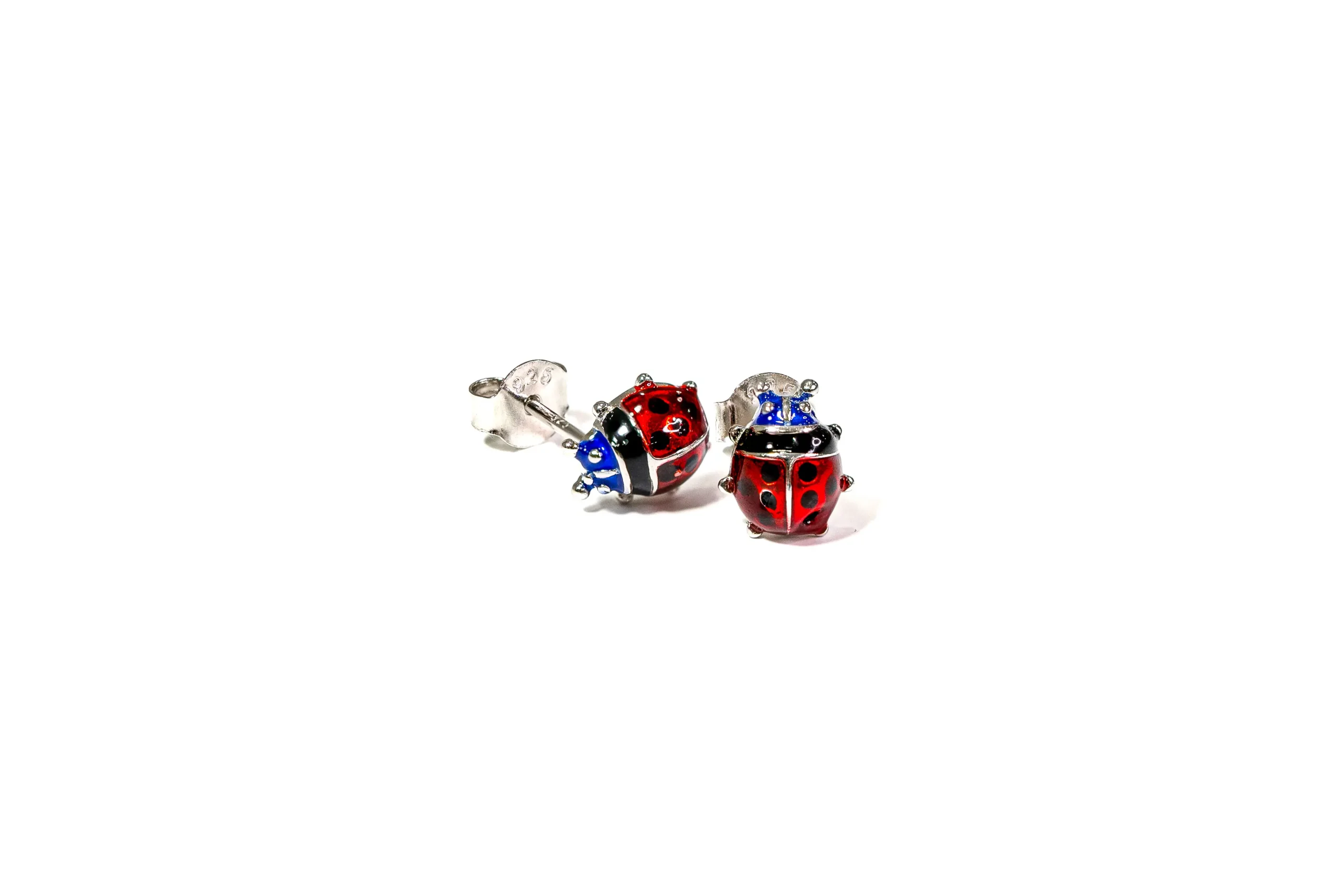 Silver Ladybug Studs Earrings (Various Colours)