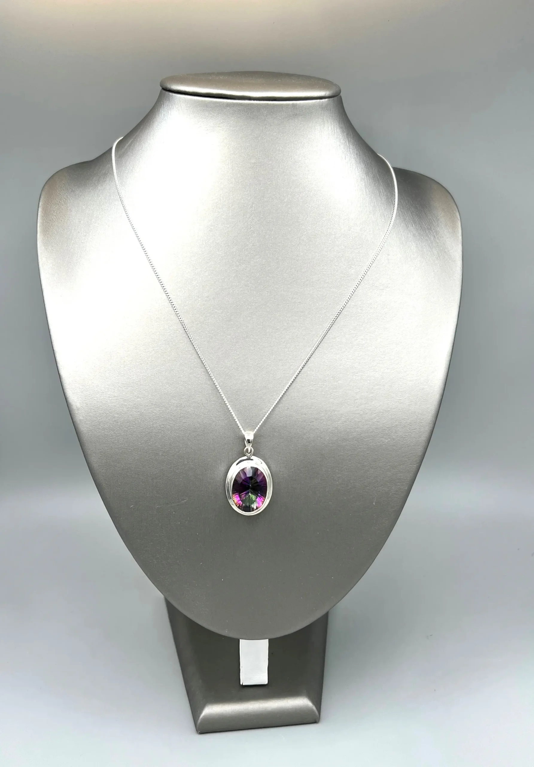 Silver Mystic Topaz Pendant Necklace With Gemstone, Sewar Silver Mystic Topaz Pendant Necklace With Gemstone
