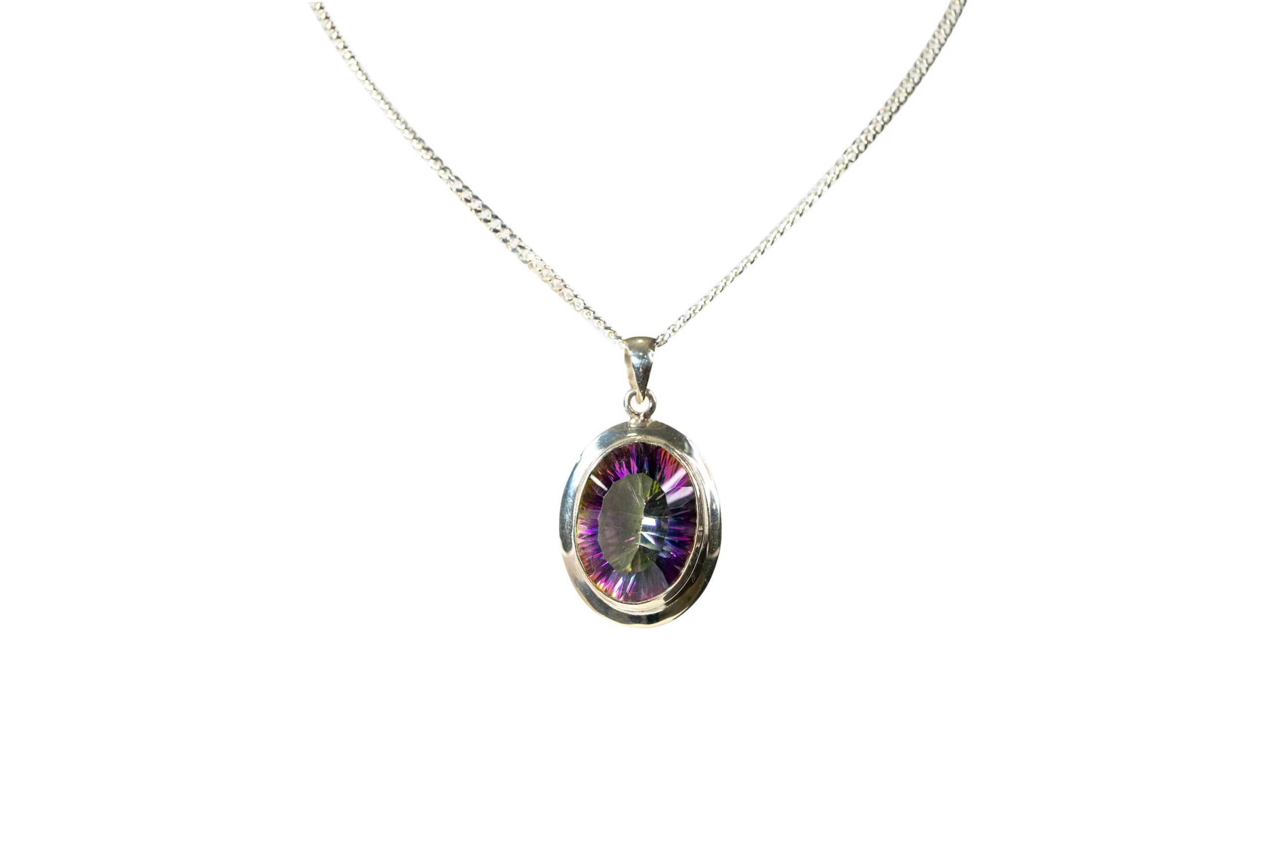 Silver Mystic Topaz Pendant Necklace With Gemstone