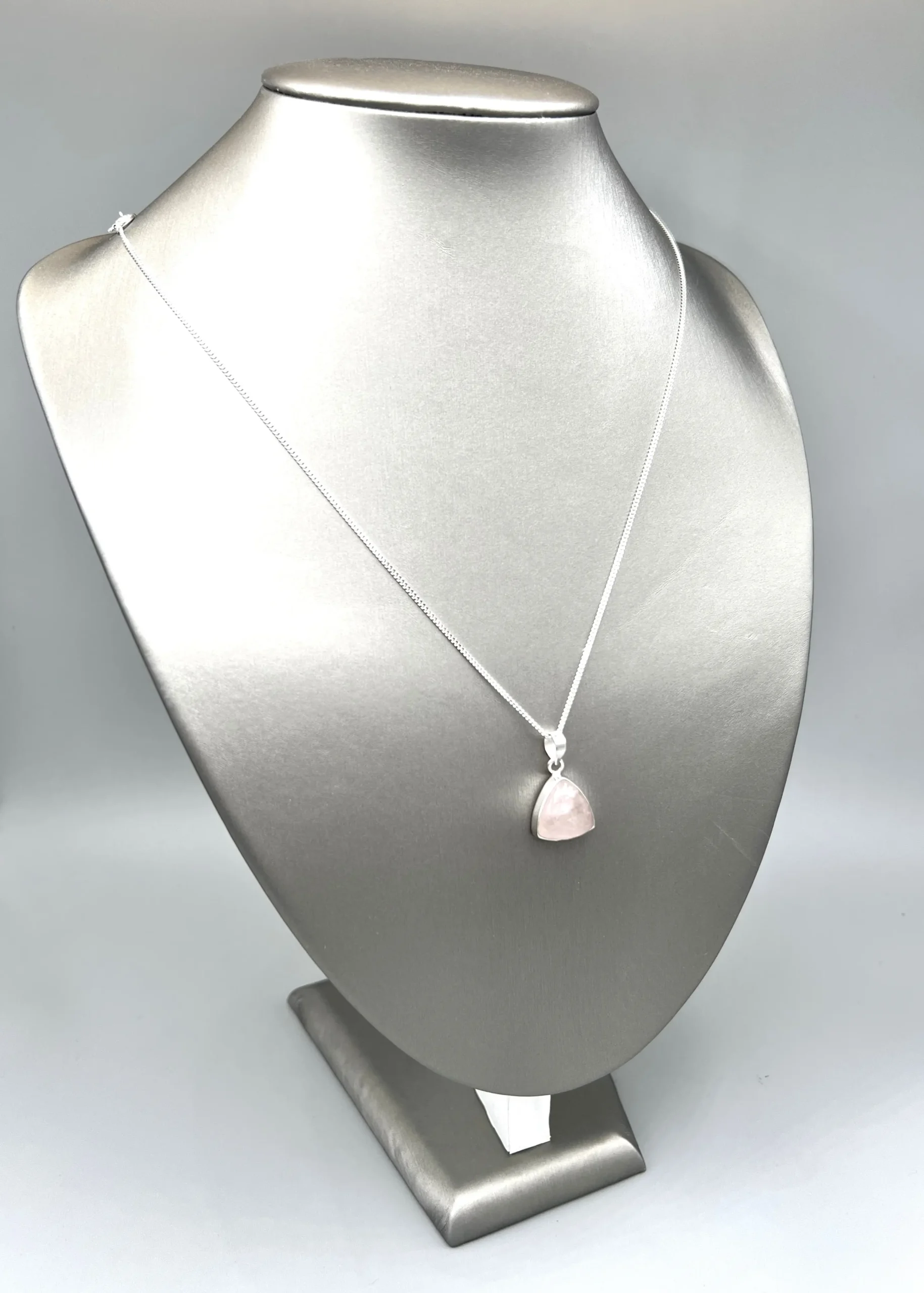 Silver Pink Rose Necklace with Triangle Love Stone