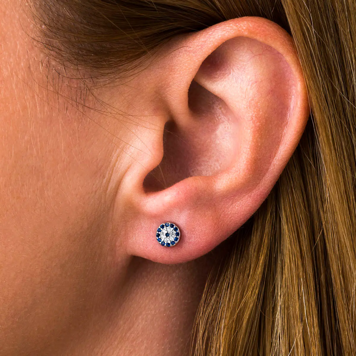 Silver Blue Eye Stud Earrings With Zircon