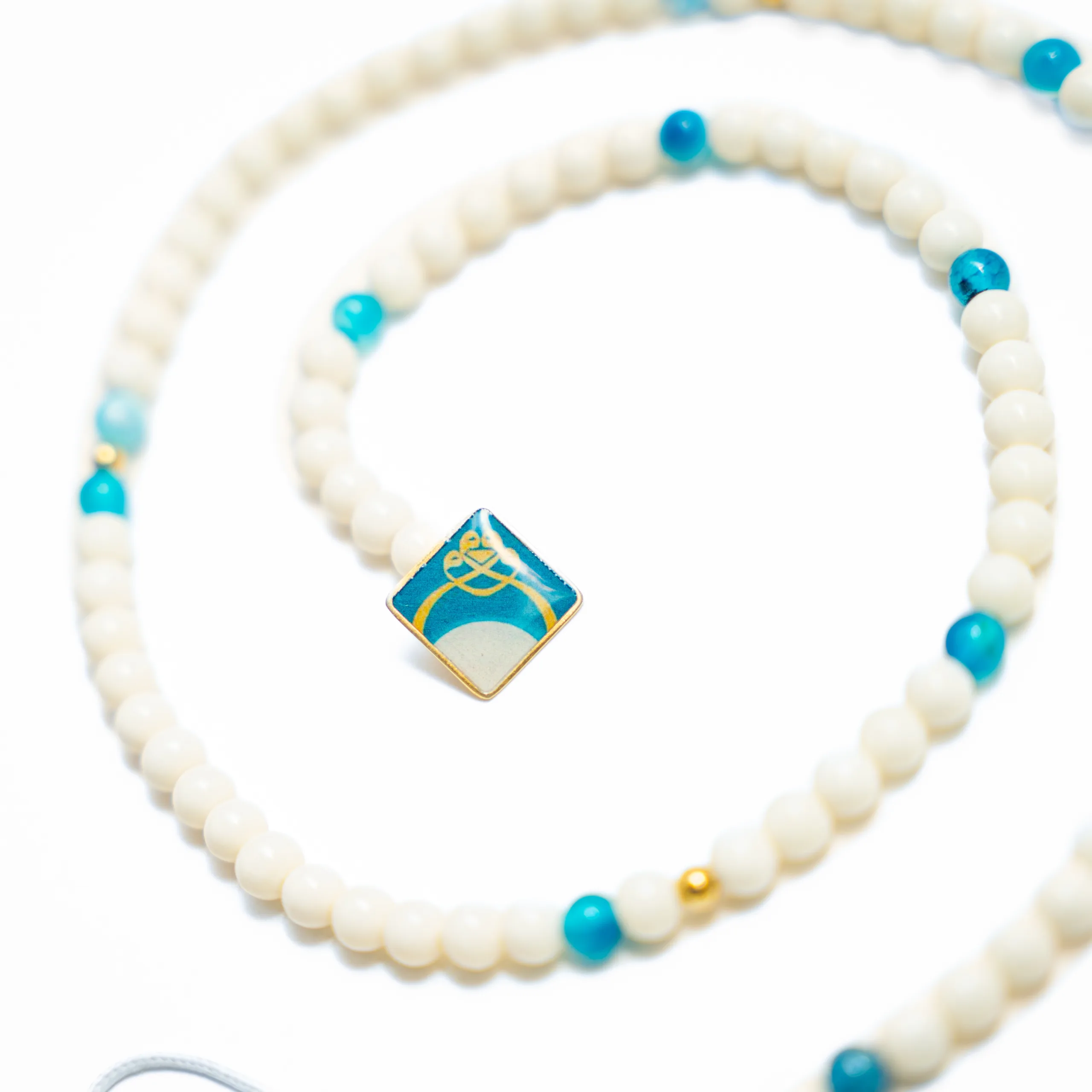 100-Bead Camel Bone & Apatite Gemstone Tasbih Bracelet with Silver Accents