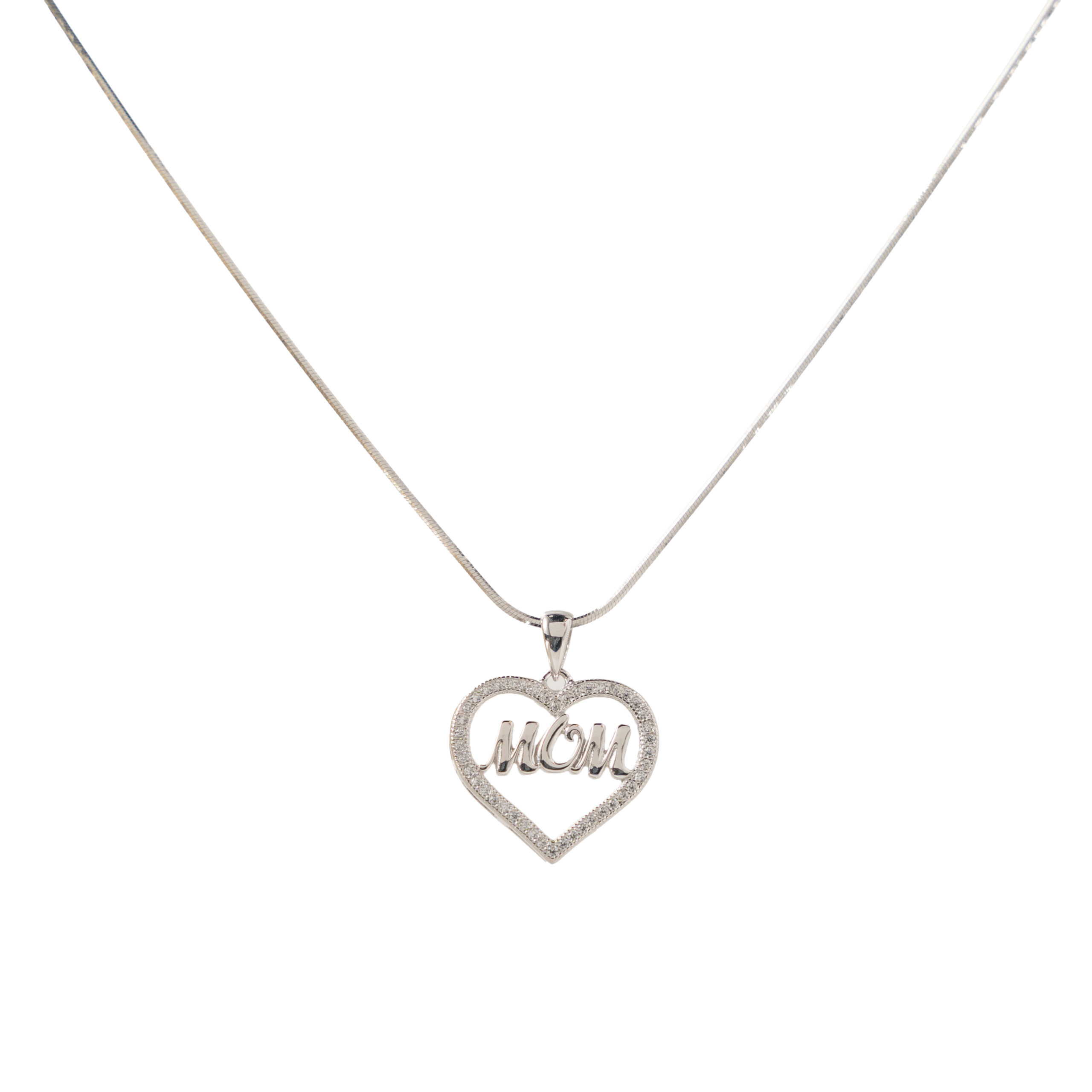 Silver Heart Love Mom Necklace