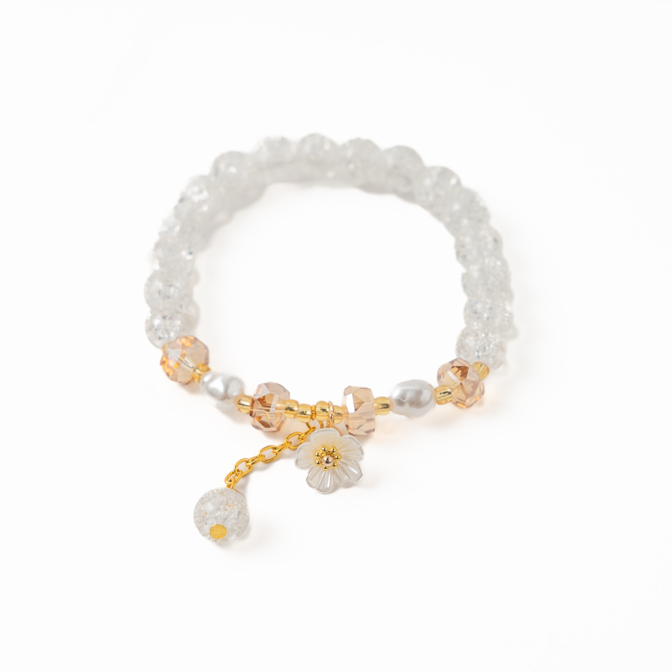 White Crystal Flower Beaded bracelet