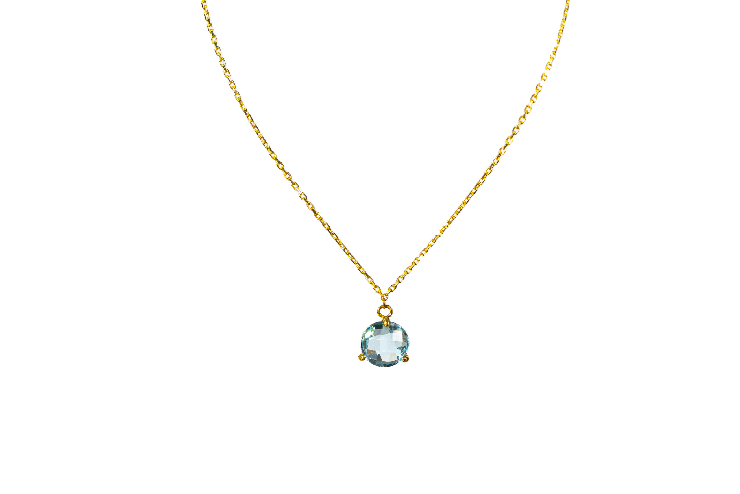 10K Gold Blue Topaz  Pendant Necklace