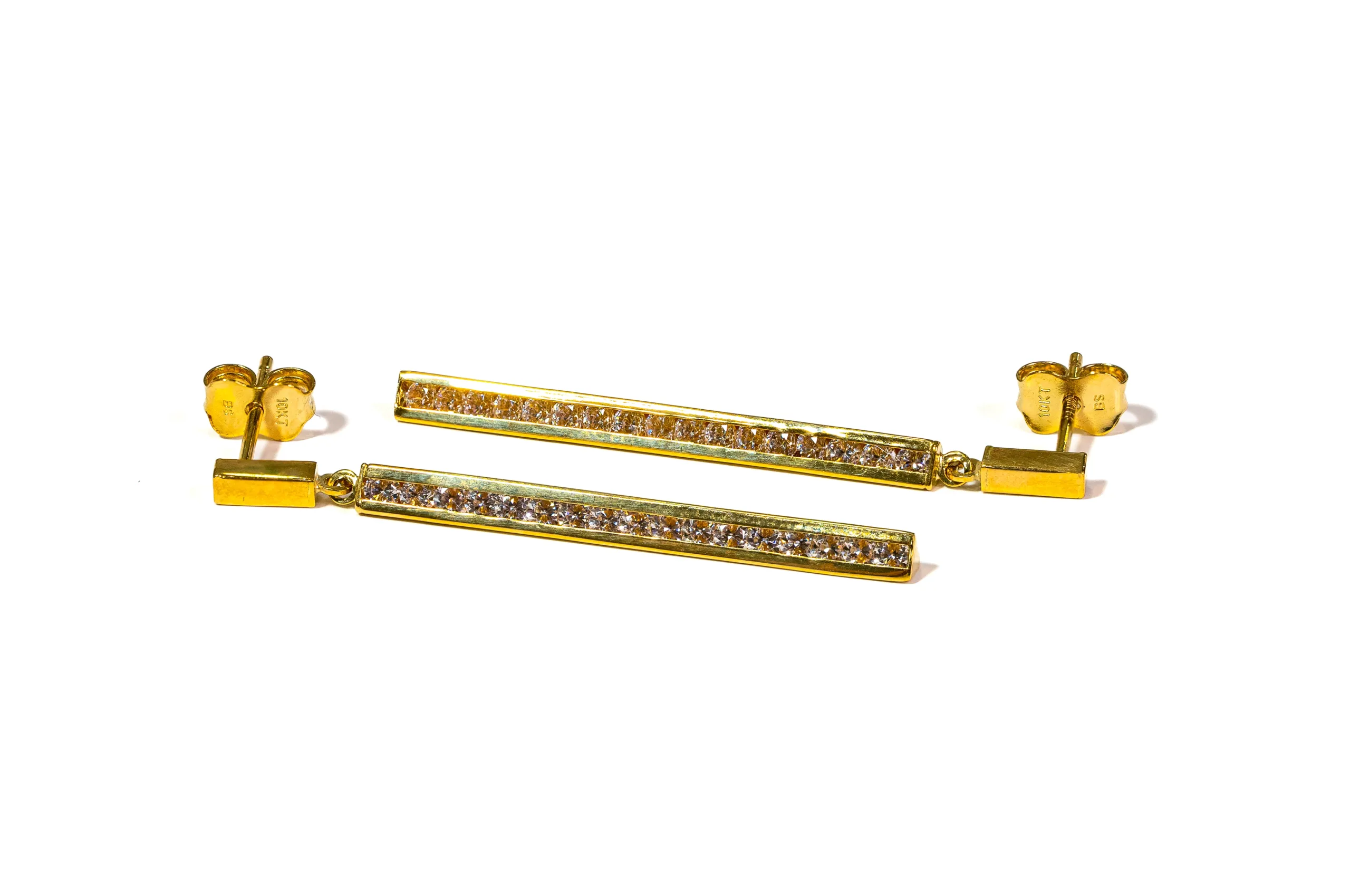10k Gold Pave Bar Earrings