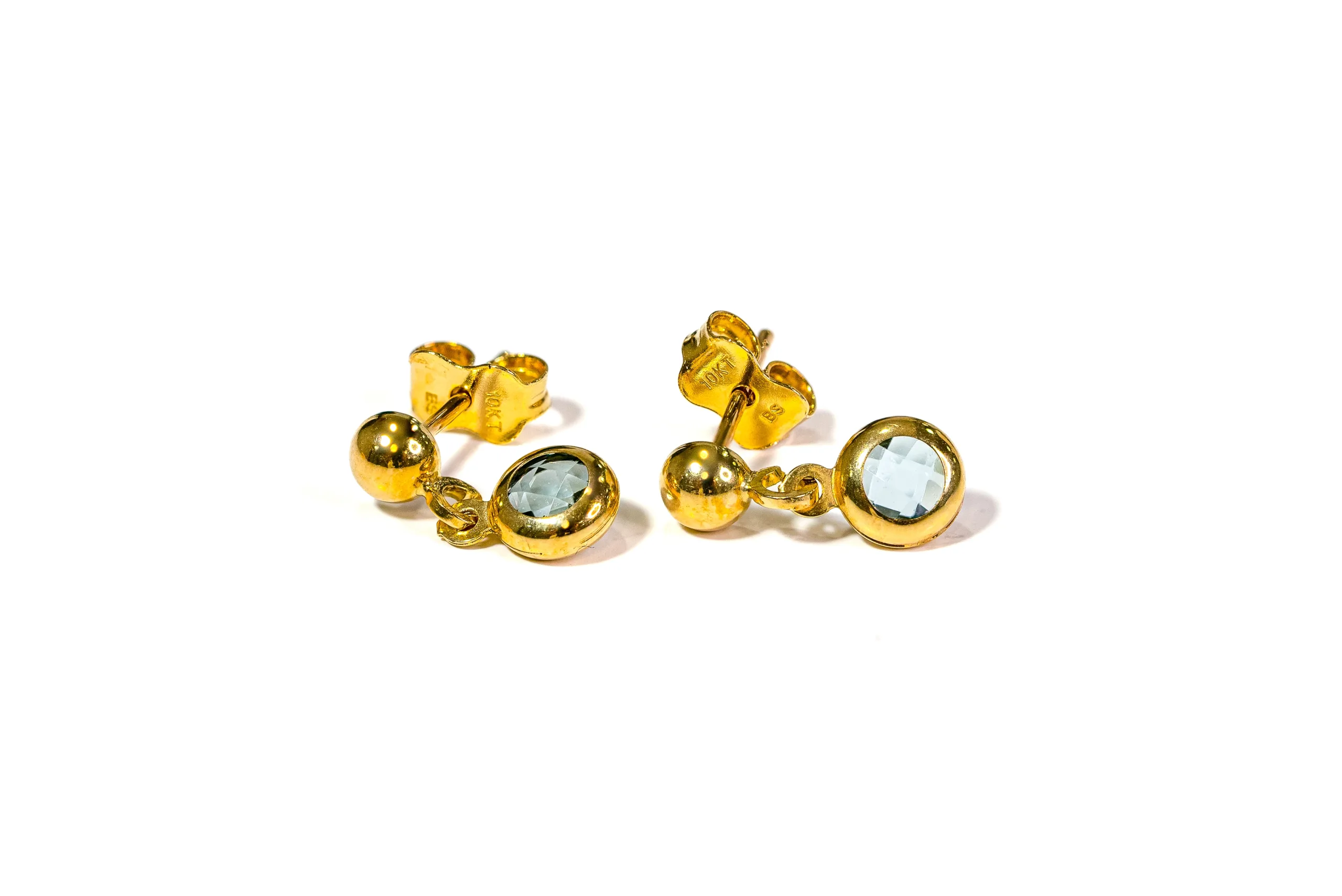 10k Gold Blue Topaz  Drop Earrings