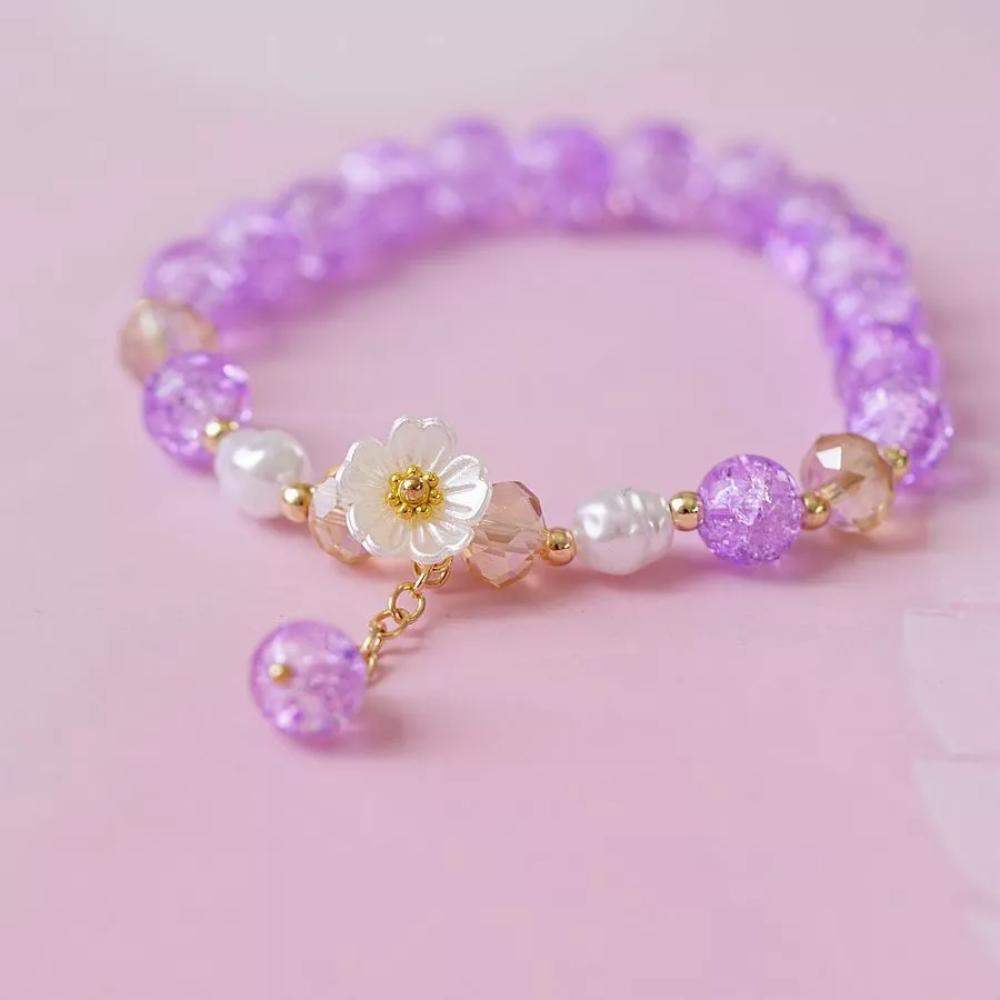 Purple Crystal Flower Beaded Bracelet
